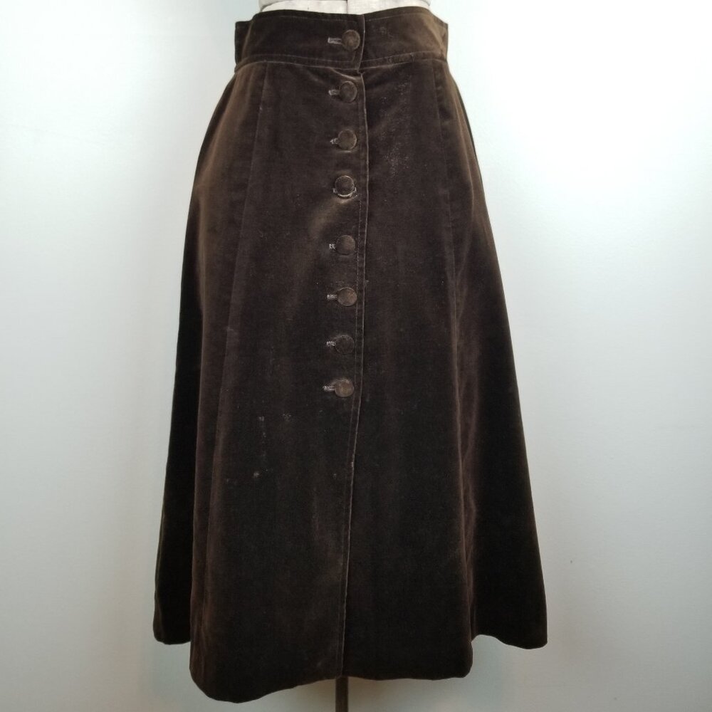 Vintage 1950's Girls Brown Velvet Covered Button Front Midi Skirt Junior Mates